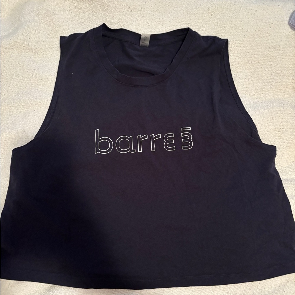 Beyond Yoga navy barre3 Logo Crop Muscle Tank